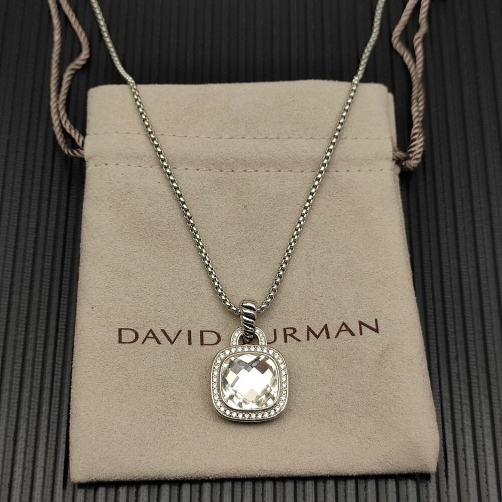 David Yurman White zircons pendant silver necklace